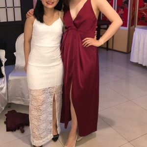 Burgundy satin long dress